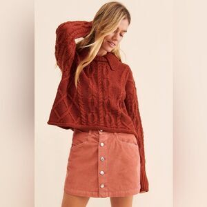FREE PEOPLE Ray Button Front Corduroy Mini Skirt Rust Pink Fall Size 8‎ New